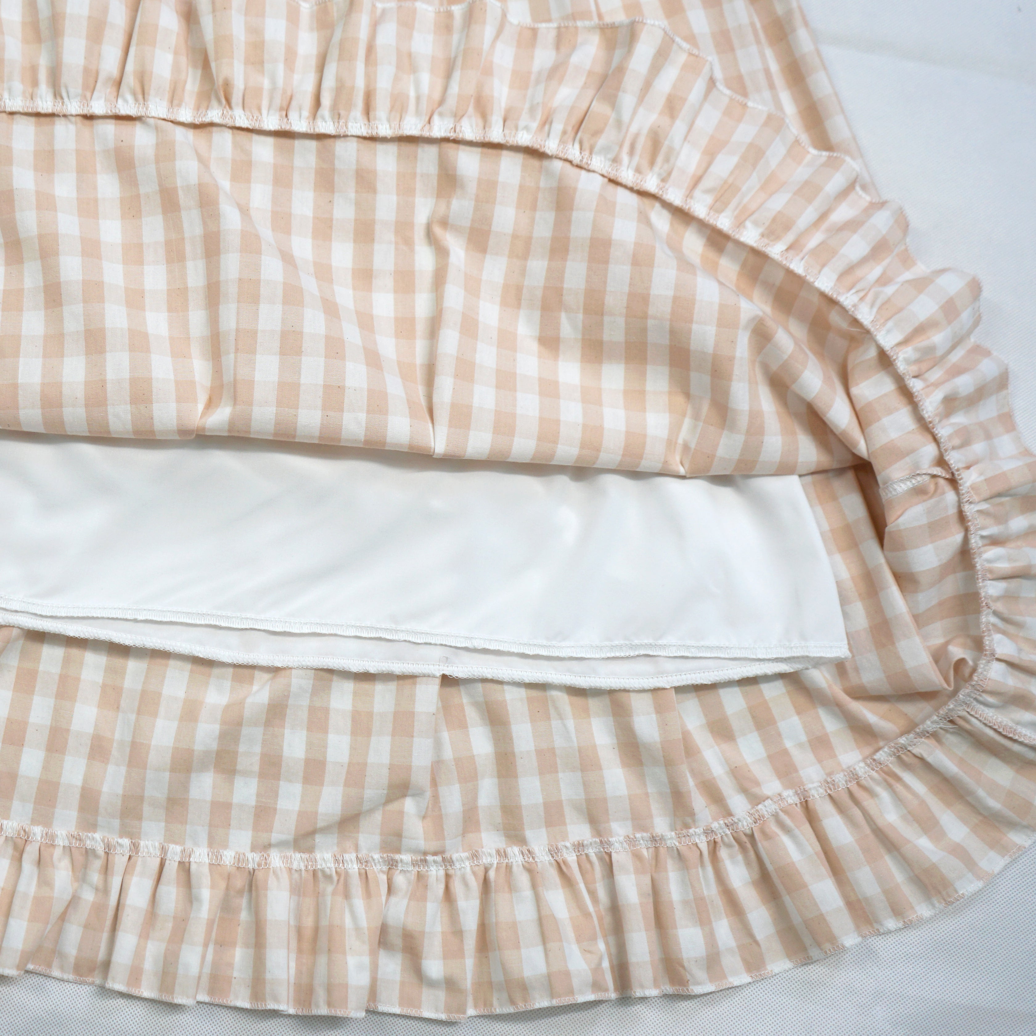 Long Elastic Waist Calf Length Ruffled Hem Pleated All-match Skirt Blue Plaid with Lace Edge